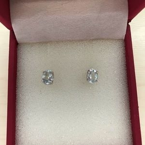 Pretty light blue topaz oval stud CZ earrings